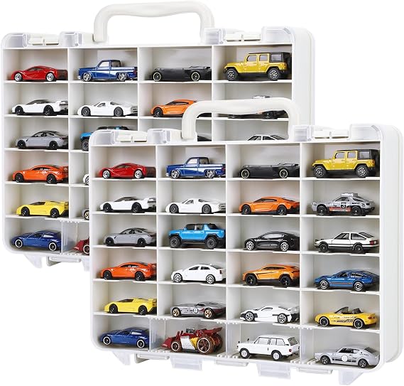 Saichotoy Storage Case for Hot Wheels, 2-Pack Carrying Display Cases, Beige