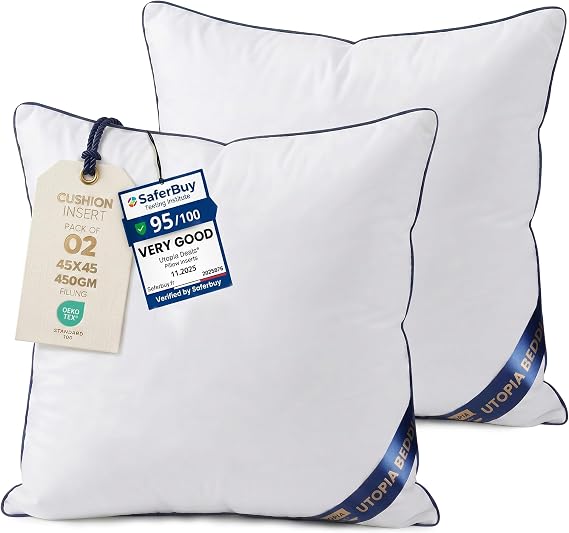 Utopia Bedding Cushion Inserts 2 Pack, 45 x 45 cm, White Cushion Pads