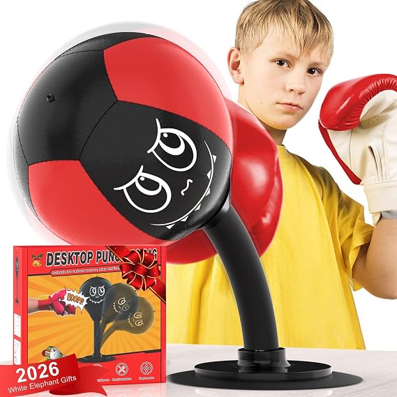 Strong Suction Desktop Punching Bag - Stress Relief Boxing Ball with Upgraded Durable Spring, Secured Office Home Desk Toy Gift for Kids, Friends and Coworkers