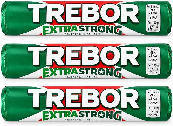 3x 41.3g Trebor Extra Strong Peppermint Mints Roll