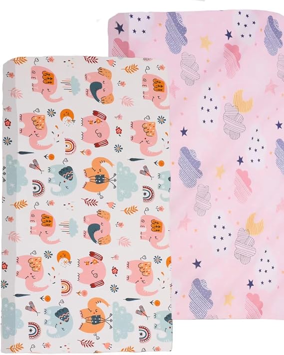 2 Pack Baby Girl Cot Bed Fitted Sheets 140 x 70 Cotton Toddler Bed Sheets