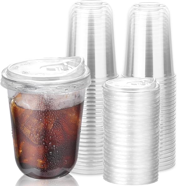 50 Pack 16 Oz Reusable Clear Plastic Cups, Heavy Duty PET Multi-Use Cups with Strawless Sip Lids, Strong Round Bottom Togo Cup for Smoothies Milkshake Iced Coffee, Washable Party Catering BBQ Cups