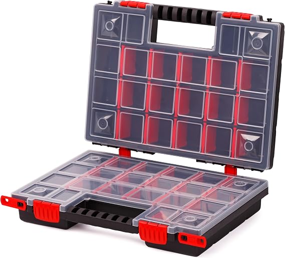MIVOS Double Sided Organizer Box 344 x 249 x 100 mm - 2 Sided Assortment Box for Accessories and Small Parts - Screw Box Sorter with 40 Adjustable Compartments