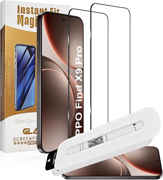 QULLOO Screen Protector for OPPO Find X9 Pro, 2 Pack 9H Hardness Tempered Glass, Easy Installation Kit, Case-Friendly, Crystal Clear, Touch Responsive, Anti-Scratch