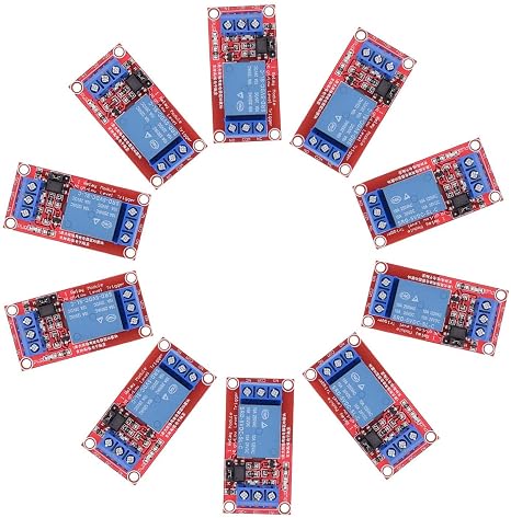 DC 5V Relay Module 1-Channel Relay Switch with Optocoupler Isolation High/Low Level Trigger, Pack of 10