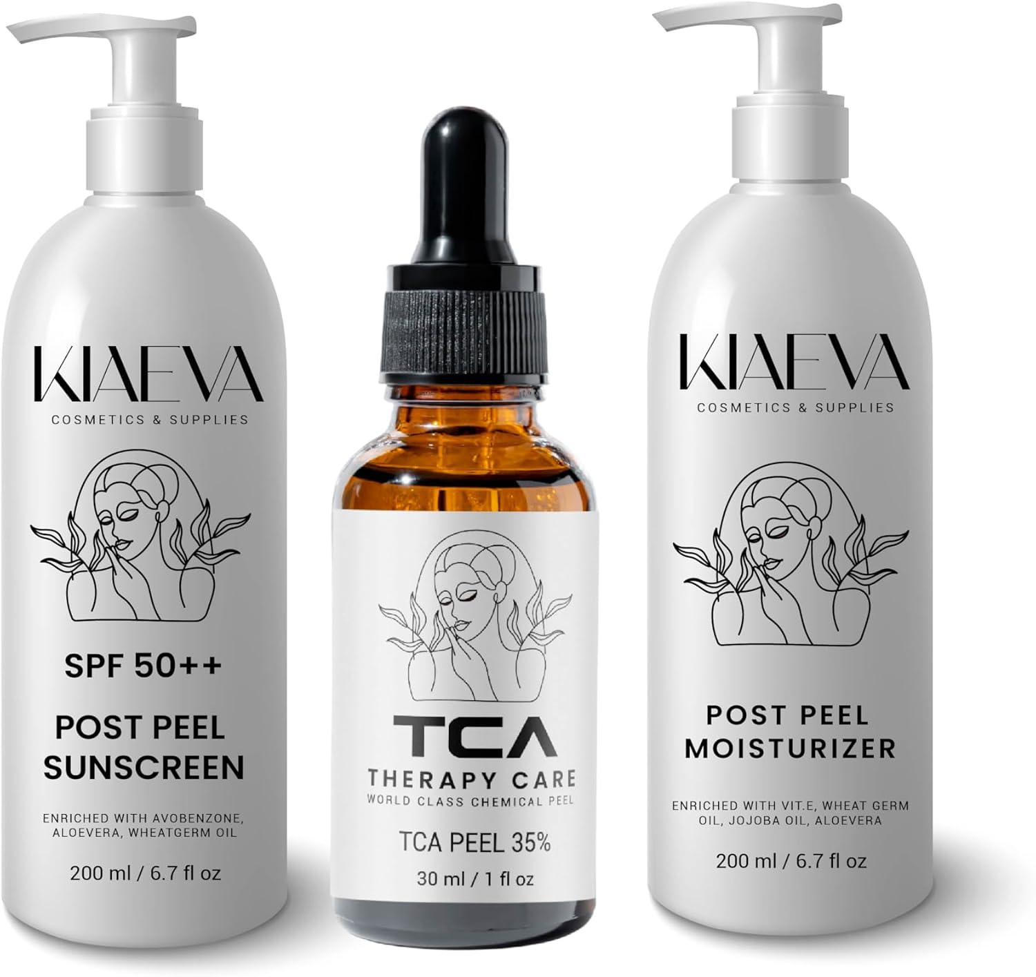 TCATherapyCare Solution Acid Peel 35% KIT with Post Peel Moisturizer(200ml) and Post Peel Sunscreen(200ml) Exfoliating Skin Peel Improves Skin Texture and Tone - Face Peel – 1 fl oz/30ml