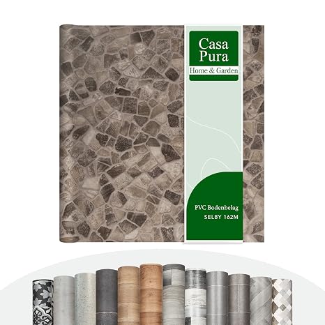 Cushion Vinyl Flooring Rolls by The Metre, Wood Effect, Tile Effect, Stone Effect PVC Flooring, Foam Cushion Lino Floor Covering for Kitchen, Bathroom, Living Room (Selby 162m, 100 x 100 cm)