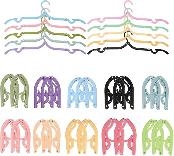 20 PCS Folding Clothes Hangers,10 Color Portable Travel Coat Hanger
