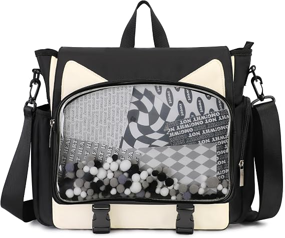 TINYAT Ita Bag Backpack for School Kawaii Pin Display Bag Aesthetic Cat Backpack Anime Cosplay Crossbody Messenger Bags Girls Women Student