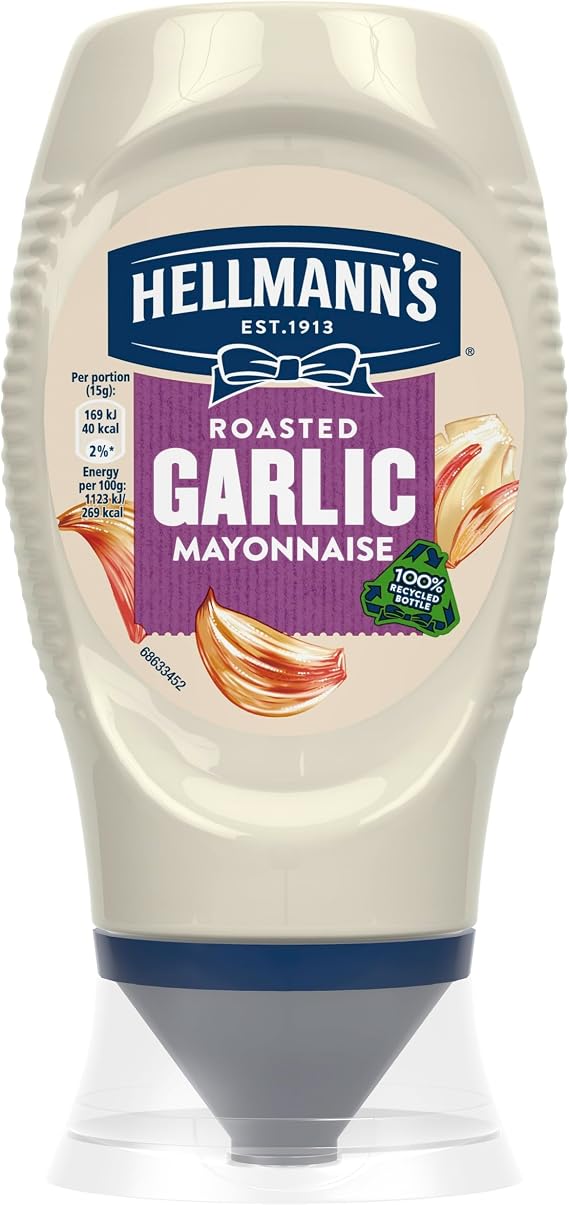 Hellmann's Roasted Garlic Mayonnaise Condiment Squeeze Bottle garlic mayo for burgers, wraps and sandwiches 250 ml