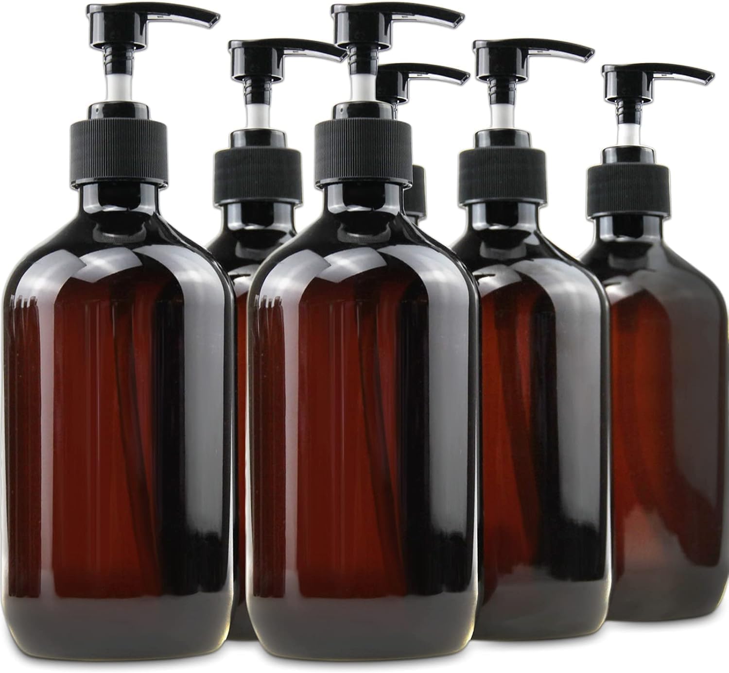 Empty Plastic Bottles with Pump Dispenser and 6pcs Labels Included, Refillable Travel Containers for Hand sanitizer Shampoo Lotion, etc - BPAParaben Free, 500ml17.6oz6Pack