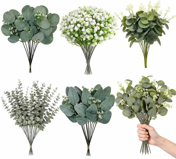 30 PCS Artificial Eucalyptus Stems, Mixed Breath Artificial Flowers, Faux Greenery Leaves Branches, Realistic Faux Eucalyptus Plant for DIY Bouquets Wedding Garden Home Decoration