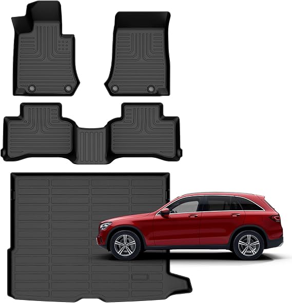 for Mercedes Benz GLC Floor Mats 2016-2022(Not for Coupe) | GLC 300 & 43 AMG & 63 AMG Custom Fit full Set,TPE Durable Odorless,All Weather Protection,Pet-Friendly,Waterproof,Anti-Slip