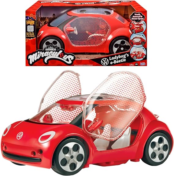 BANDAI Miraculous Ladybug Car - Volkswagen e-Beetle by Ladybug of the Miraculous Film - Doors Boot and Roof for Opening - Doll Not Included - Toy for Children from 4 Years - P50669