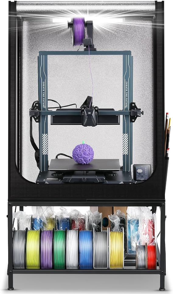 エンクロージャ付き3dプリンタースタンド - フィラメントストレージとledライト付きエンクロージャ付き3dプリンターテーブル、耐火防水防塵ノイズリダクション一定温度3dカバー