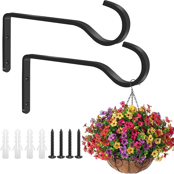 AUXHCYL 2Pcs Hanging Basket Brackets Outdoor,15.24cm Heavy Duty Plant Hangers for Hanging Baskets,Small Metal Hooks Wall for Lantern, Bird Feeder(Black)