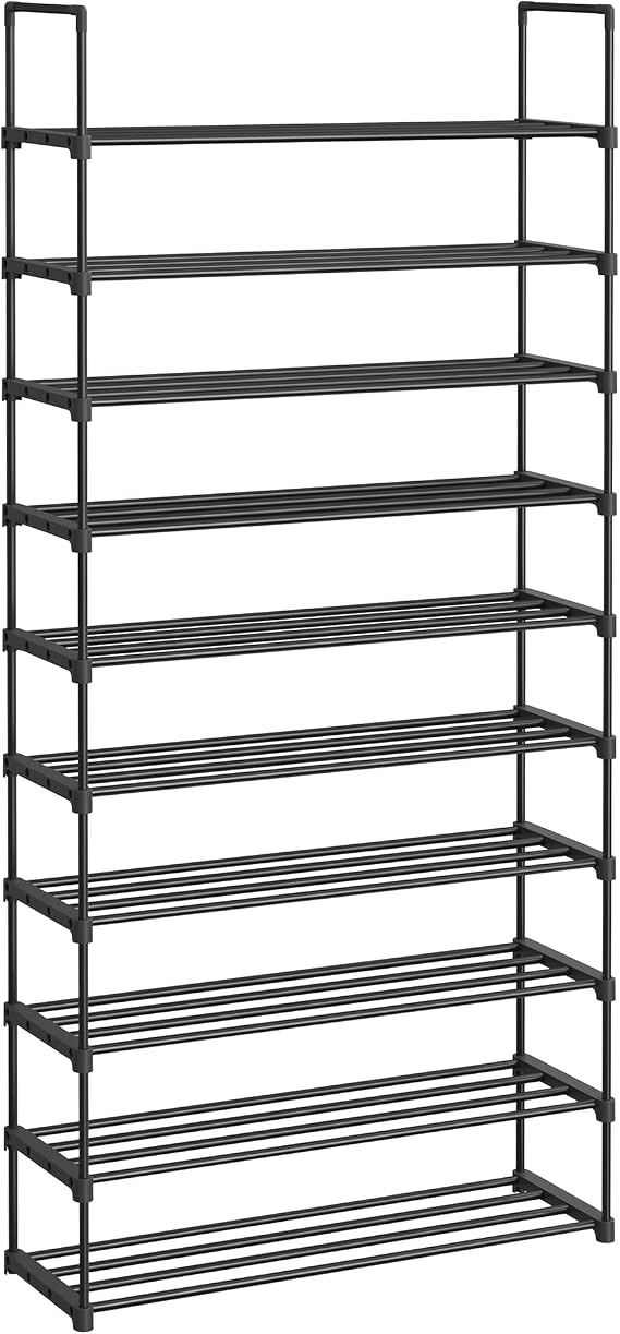 SONGMICS 10 Level Shoe Rack, Up to 50 Pairs Metal Shoe Storage, Shoe Organizer for Living Room, Hallway and Dressing Room, 92 x 30 x 194 cm, Black Lsa10Bk