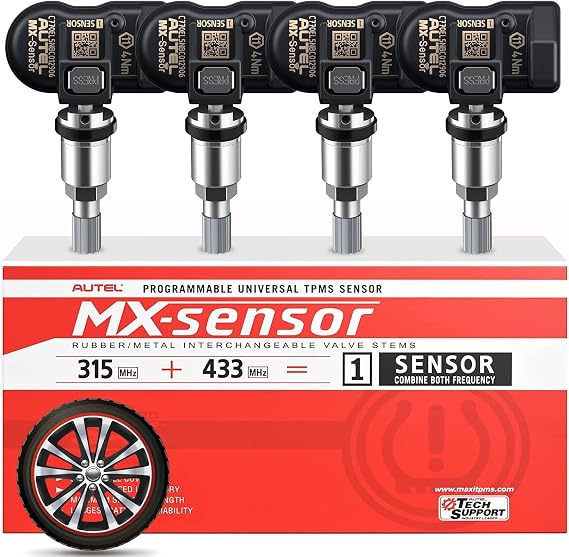 Autel TPMS Sensor 315MHz + 433MHz Dual Frequency Tire Replacement MX Sensor for All Cars, Same as OE Censor, 100% Cloneable Pressure Monitor System Censor (Metal Valve, Press-in, 4PCS)