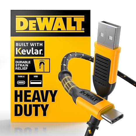 DEWALT Heavy Duty USB to USB C Cable, Jobsite Type C Cable, High Speed USBA to Type-C, Fast Charge USBC Fast Charging Cord for iPhone 18 17 16 Pro Max,MacBook, iPad,Samsung Galaxy, 6ft (USB2.0, Black)