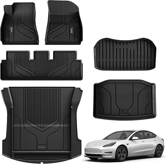 3W Floor Mats & Boot Liner for Tesla Model 3 2021-2023 Pack of 6