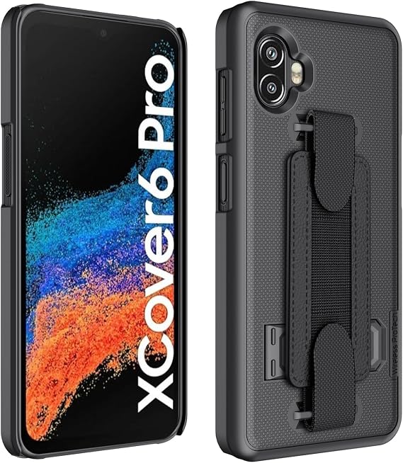 Wireless PROTECH Case Compatible with Samsung Galaxy XCover6 Pro (SM-G736), Shell Case with Hand Strap, Kickstand and Screen Protector (Black)