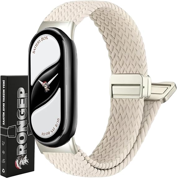 Rongep [Örgü Loop] Xiaomi Mi Band 10/9/8 ile Uyumlu Kordon Manyetik Toka Mekanizmalı Yumuşak ve Konforlu Smart Band10 Kordon Terletmeyen Hafif ve Elastik Kumaşlı Mi Band 10 Kordonu