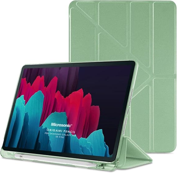 Microsonic Samsung Galaxy Tab S8 X700 için Kılıf Origami Pencil Açık Yeşil [Galaxy Tab S8 X700 ile Uyumlu Kılıf - Açık Yeşil]
