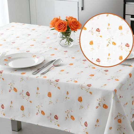 Baskılı Yıkanabilir 140 x 140 cm Masa Örtüsü Mutfak Bahçe Piknik Masa Örtüsü I Kahverengi Laleli
