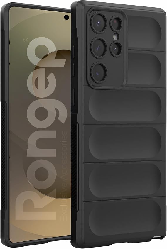 Rongep [Rugged-Shield] Tel. için Kılıf Koruyucu Kalın Yapılı Kamera Yükseltili Tel. Kılıf İçi Süet Dokulu Darbe Emici ve Kaydırmaz Kenarlı Tell. Koruyucu Kılıfı (Siyah, Galaxy S25 Ultra)