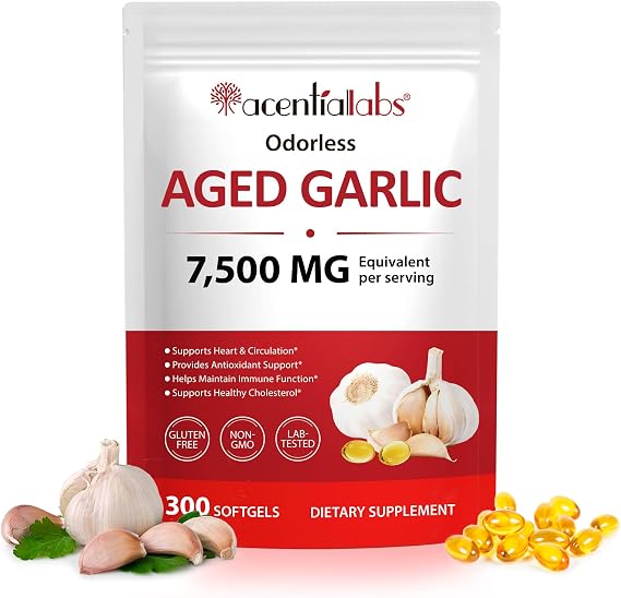 Aged Garlic Extract Capsules 7500mg Odorless,for Heart Health, Immune Support,Garlic Supplement,Non-GMO, Gluten-Free, Vegetarian|300 Softgels
