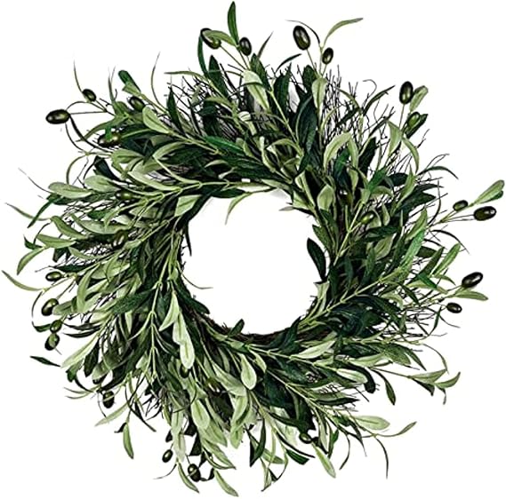 Artificial Wreath for Front Door, Outdoor Wall Indoor Window Festival Wedding Christmas Decor, Farmhouse Greenery Wreath with Leaves Green Wreaths FJIUMOZEN