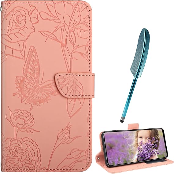 Case for Tecno Camon 40 Pro 5G, Butterfly PU Leather Wallet Phone Folio Cases with Stand function, Card Slots + Touch Stylus Pen, Cover Compatible with Tecno Camon 40 Pro 5G-Pink