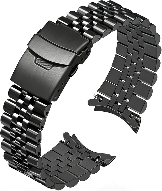 Juntan Stainless Steel Curved Ends Watch Strap 18mm 20mm 21mm 22mm 23mm 24mm Tapered Metal Watch Band for Men Women Replacement Bracelet Double Buckle Silver Black