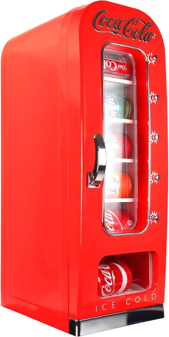 Koolatron Coca Cola Mini Fridge For Bedrooms 5L Retro Vending Machine Style 10 Can Quiet Mini Fridges with Display Window For Coke Beverages Food Drinks Home 12v Portable Cooler Cool Box, Red [Energy Class A]