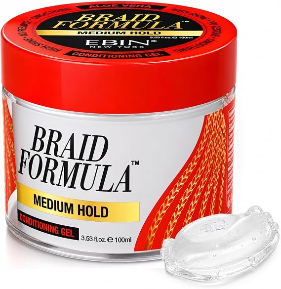 EBIN NEW YORK Braid Formula Conditioning Gel, Medium Hold, 3.53oz | Great for Braiding, Twisting, Edges, No Residue, No Flaking, Strong Hold, High Shine, Smoothing with Clean & Aloe Vera Scent