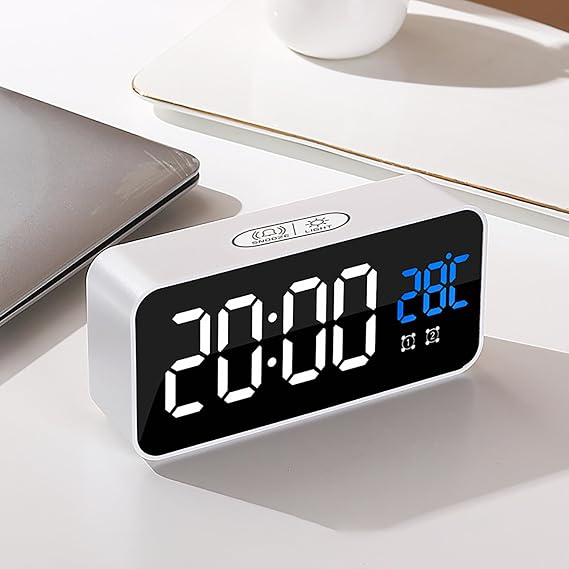 Digital Alarm Clock, LED Display Smart Alarm Clock with Temperature, 2 Alarm, Snooze, 4 Brightness Adjustable Function, Volume Adjustable, 13 Types of Music, USB Charging Port (White)