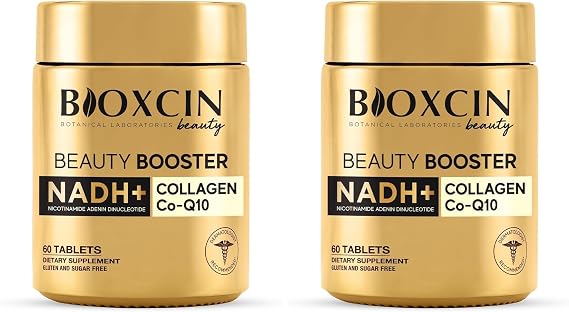 Bioxcin Beauty Booster – NADH, Tip I-III Kolajen, C Vitamini, Hyalüronik Asit, Biotin, Koenzim Q10 ve Çinko İçerikli Gıda Takviyesi – 60 Tablet (2 paketi)