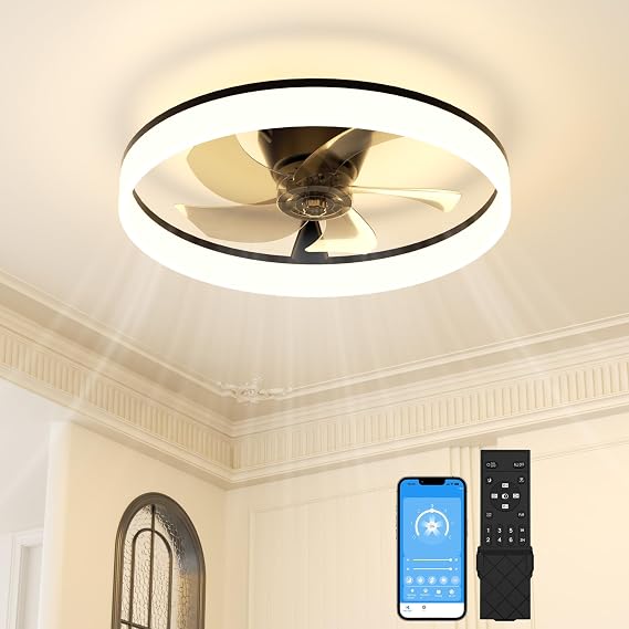 50CM Black Ceiling Fan with Light with Remote, Ceiling Fan Light [Energy Class C]