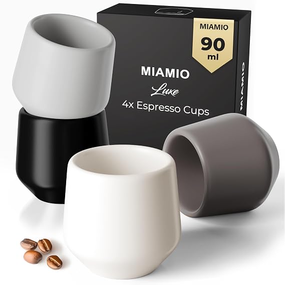 MIAMIO - Espresso Cups Set of 4, Ceramic (80ml) - Luxe (Stone Grey)