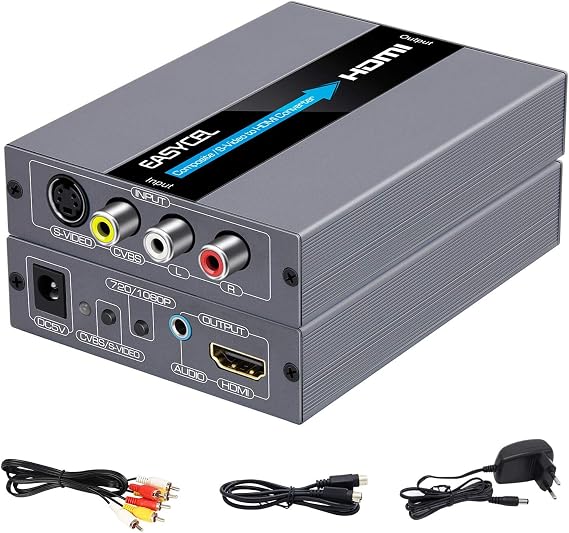 RCA S-Video auf HDMI Konverter RCA Composite CVBS AV oder S-Video + R/L Audio Eingang zu HDMI Ausgang Upscale Konverter Unterstützt 720P / 1080P Ausgangsschalter für N64 PS2 Wii DVD
