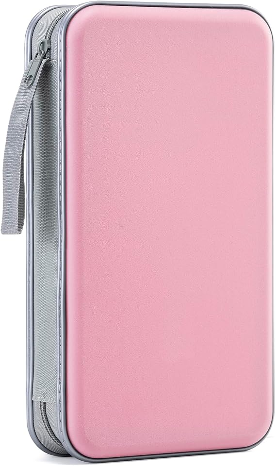 LIOVODE CD Storage, 96 Capacity CD Wallet Holder Organizer Hard Plastic Disc Blu ray Storage for Car (96 Capacity, Light Pink)