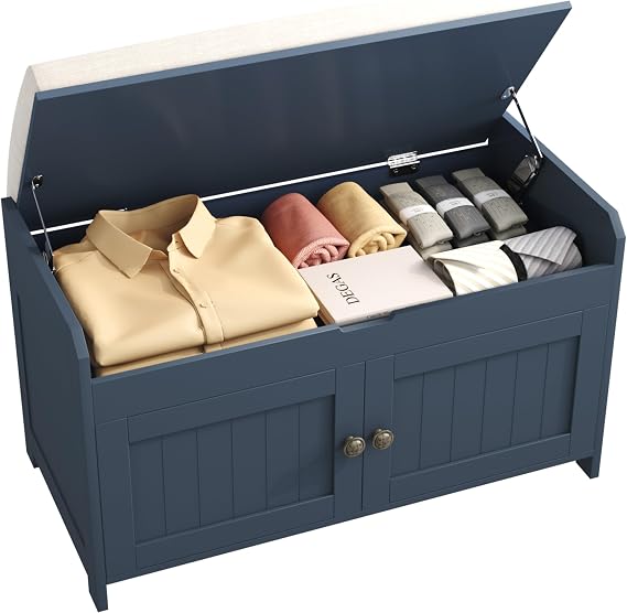 HOME BI Shoe Bench, Storage Bench with Padded Seat Cushion, Shoe Cabinet for for Entry, Bedroom, Cloakroom, Living Room and Hallway,Blue