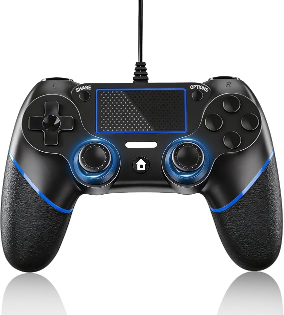 P4コントローラー 有線 プレステ4 ゲームパッド アップグレード版 Usb接続 二重振動 人間工学 高耐久ボタン P3/pc/p4/対応 日本語説明書付き ブラックブルー