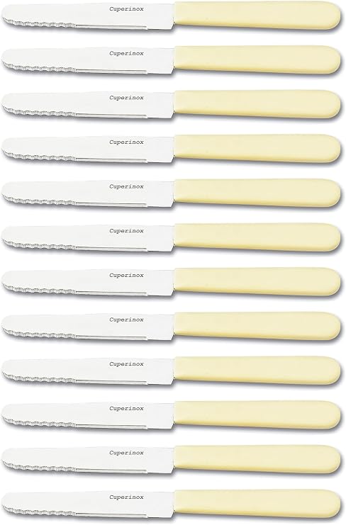Table knives, meat knife, butter knife, set of 12 pieces, stainless steel, blade with edge and saw, basting knife, dishwasher safe, ergonomic handle