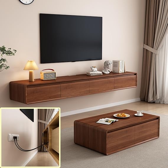 Floating TV Stand Large Floating TV Shelves Wall Mounted Multi Storage Compartment TV Media Console Floating TV Cabinet Bench Under TV Large Storage Solid wood (Brown, 160 * 20 * 24CM)