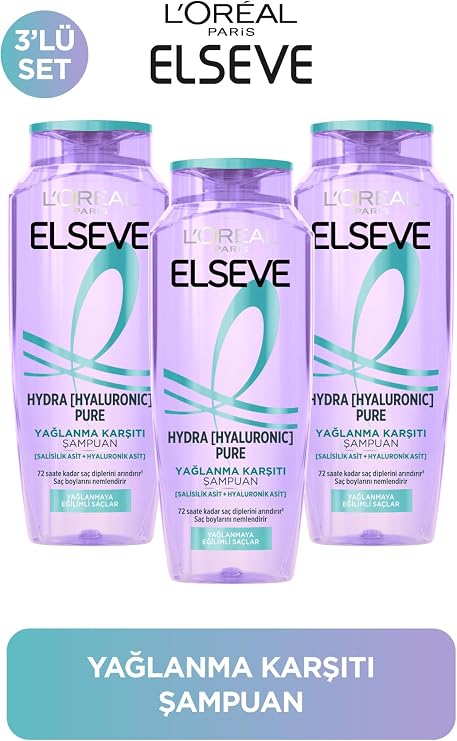 Elseve Hydra Pure Salisilik Asit İçeren Yağlanma Karşıtı Nemlendirici Şampuan 3 Adet Ürün