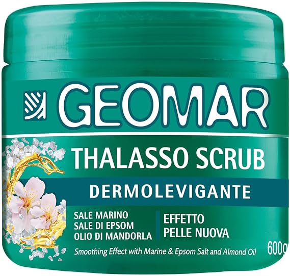GEOMAR | Thalasso Exfoliante Dermoreafirmante, Efecto Piel Nueva, Con Sal Marina, Sales de Epsom y Aceite de Almendra, Made in Italy, 600 g
