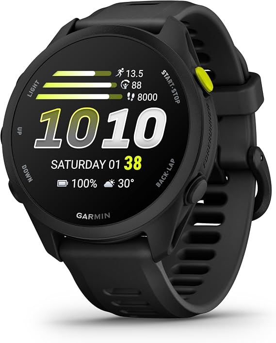 Garmin Forerunner 70 GPS Running Smartwatch, AMOLED Touchscreen, Optimized Metrics, Training Plans, Health Status, 13-Day Autonomy, Black