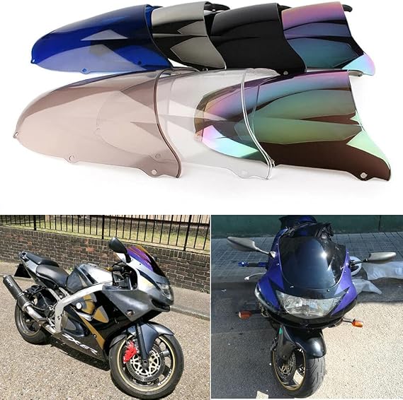 Motorcycle Double Bubble WindScreen Wind Deflectors screen Airflow Fit For Kawasaki Ninja ZX6R 1998-1999 (Black)