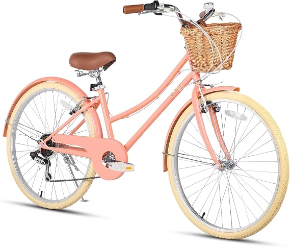 Glerc Missy 20 24 26 Inch Girls Bike Cruiser Hybrid City 6-Speed Bicycle for Women Ladies & Youth with Wicker Basket & Kickstand, Multiple Colors